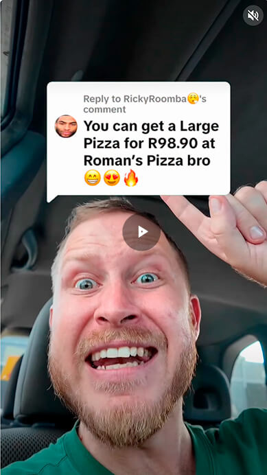 Social comment recommending Roman's Pizza