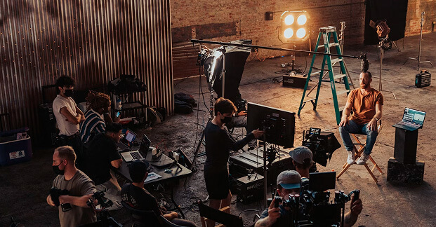 Traditional produced advertising on a film set