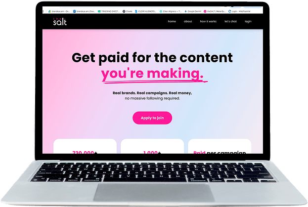 theSalt website on a laptop showing Get paid for the content you're making