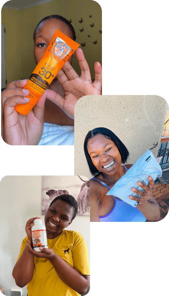 Collage of real South African customers showcasing products in authentic UGC photos